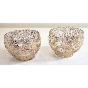 MCM West Virginia Splatter Golden Brocade Speckled Glass Creamers set of 2